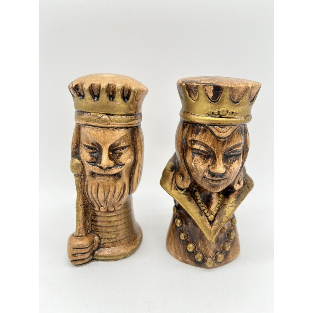 KREISS CORP JAPAN KING AND QUEEN SALT & PEPPER SHAKERS VTG 1950's CHESS POKER